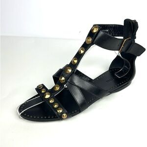 NWOB Miu Miu Prada Studded T-Strap Gladiator Sandal Black Leather 38 US 8